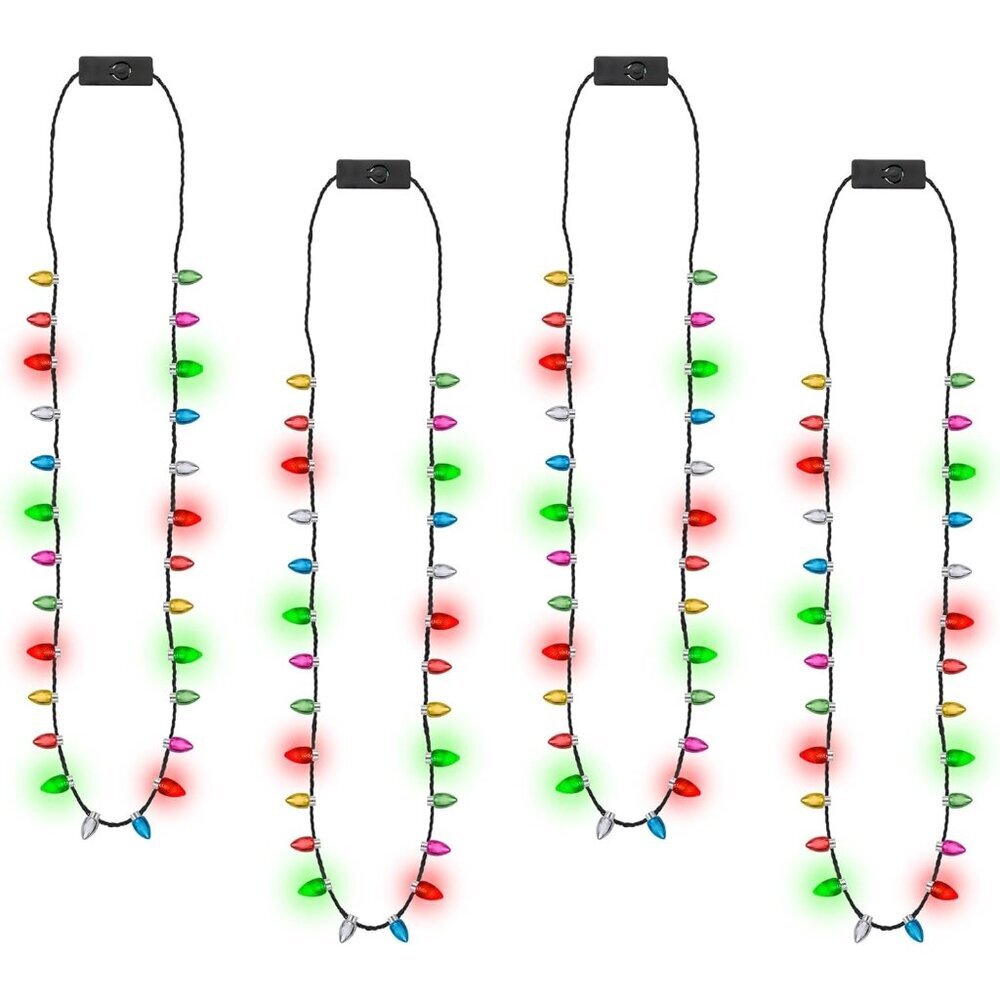12pcs Christmas Necklace, Light up Christmas Bulb Necklaces Bulk, Colorful Glow